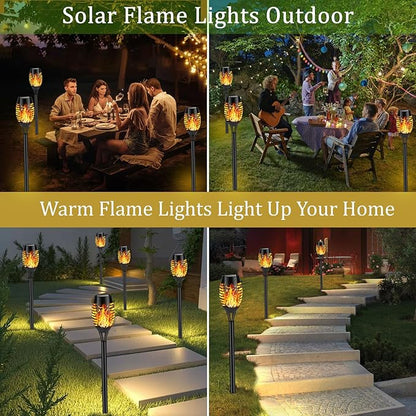 Solar Flame Lights Outdoor, 10 Pack Solar Torch Lights with Flickering Flame for Garden Decor - Waterproof Led Torches for Outside, Yard Light for Pathway Lawn Patio Halloween Decorations