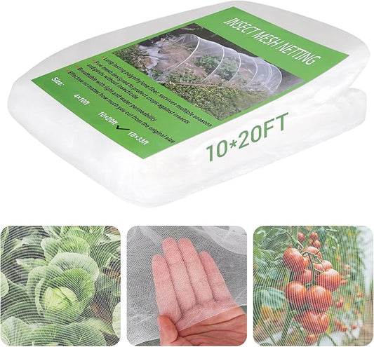 Ultra Fine 10'x20' Garden Netting – No Frame Needed, Easy Install, Pest Barrier & Bird Netting, Plant Cover for Garden, Greenhouse, Patio, Protecting Vegetables, Flowers, Trees