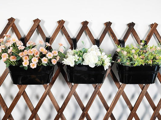 12" Balcony Railing Planters, Outdoor Hanging Planter for Fence, Stylish Metal Porch Deck Flower Pot for Herbs & Succulents (Black, Pack of 6)