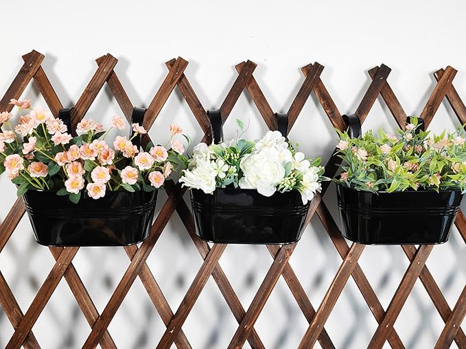 12" Balcony Railing Planters, Outdoor Hanging Planter for Fence, Stylish Metal Porch Deck Flower Pot for Herbs & Succulents (Black, Pack of 8)
