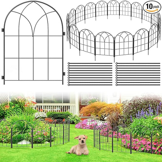 Youpehom Black Garden Fences Animal Barrier, 12.55"*16.48" Garden Border Fencing, Rustproof Metal No Dig Fence for Dogs, Outdoor Fence, Dog Fencing for Patio, Flower Bed, Farm (Medium 10 pcs)