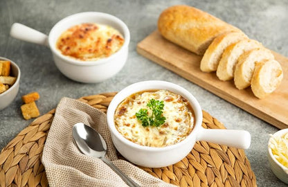 KooK French Onion Soup Bowls, French Onion Soup Crocks, Soup Bowl with Handles, 15 oz, Set of 4, Ceramic Bowls, Microwave, Dishwasher Safe & Oven safe, Stoneware,(White)