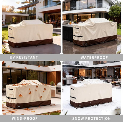 86 Inch Extra Large Grill Cover Kitchen Island Cover Large Island Grill Cover for Outdoor Grill Outdoor Kitchen Cover Heavy Duty Waterproof 86" L x 42" W x 48" H, Beige and Brown
