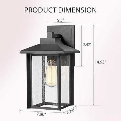 Bestshared Outdoor Wall Lights, Outside Sconce Light, Exterior Lighting Fixture, Outdoor Wall Lantern, Black Porch Lamp with Seeded Glass for Entryway, Garage (Black, 14.9" H)
