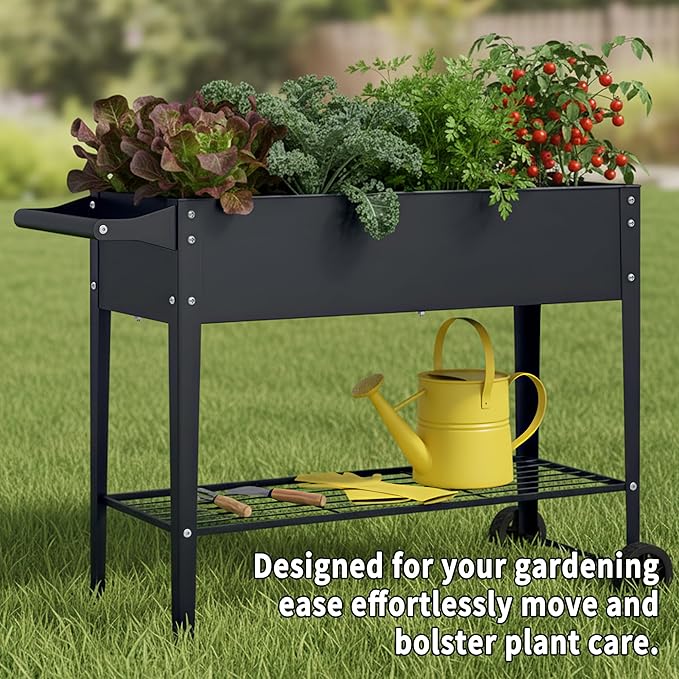 Elevate 2Pcs 32" Tall Raised Garden Bed with Wheel,Planter Box for Backyard,Outdoor Garden, Patio, Balcony, 400lb Capacity,Grey