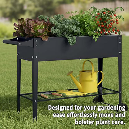 Elevate 2Pcs 32" Tall Raised Garden Bed with Wheel,Planter Box for Backyard,Outdoor Garden, Patio, Balcony, 400lb Capacity,Grey
