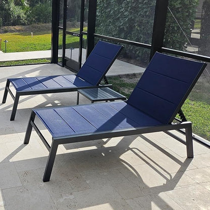 PURPLE LEAF Extra Large Outdoor Chaise Lounge 2 Pieces Aluminum Patio Lounge Chair with Wheels Reclining Chair for Patio Pool Beach Sunbathing Navy Blue Oversized Lounger