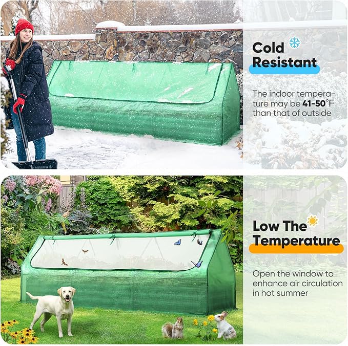 Quictent Raised Garden Bed Galvanized Raised Beds for Gardening Vegetables with Cover 8x4x1 ft Metal Planter Box Outdoor Use (Green)