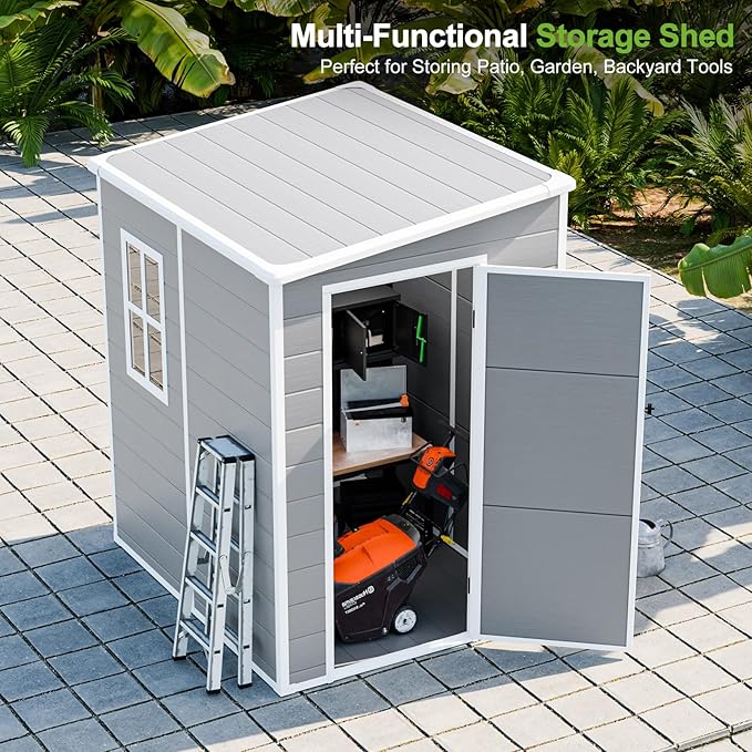 5x4 Shed Resin Outdoor Storage with Floor Included, Waterproof Small Plastic Garden Tool Sheds Cabinet