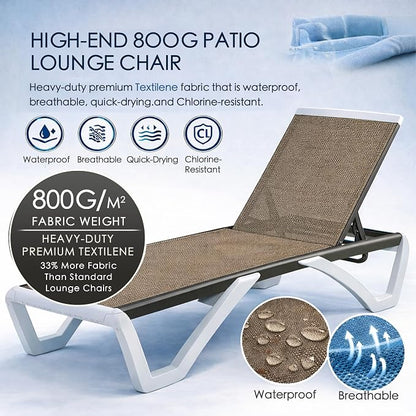 Kozyard Outdoor Chaise Lounge Chair, Fully Flat Adjustable Patio Lounger with Aluminum Frame & Resin Legs, Textilene Fabric for Poolside, Backyard & Beach (Beige)