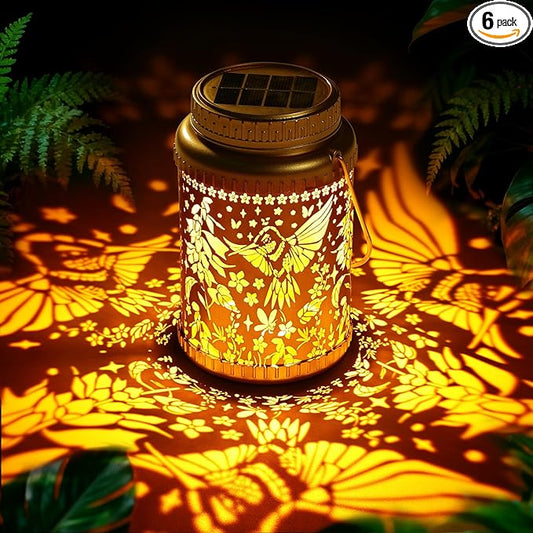 Cooo 6 Pack Solar Lanterns Outdoor Waterproof & Solar Pathway Lights - Gold Hummingbird Landscape Path Lights Christmas Lights Gifts for Women Mom Grandma for Garden Yard Patio Backyard Porch Decor
