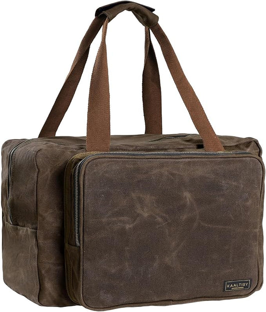 Kaaltisy 16oz Waxed Canvas Tool Bag – Robust Zipper Garden Tools Tote with 3 Compartments & Padded Handle (Grey) – Tool Organizer for Gardening Wire Cutters Goggles