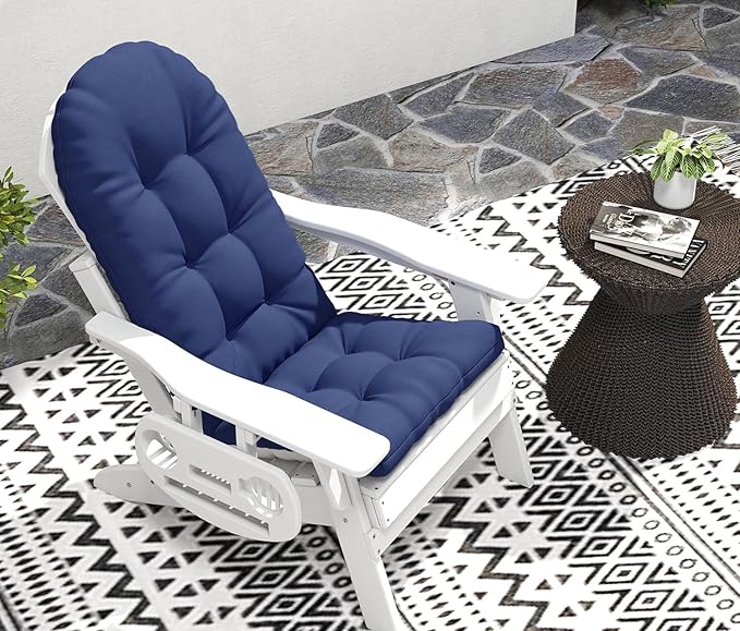 Adirondack Chair Cushion Set of 2, Thickened Patio Chair Cushions with Ties, Waterproof and UV-Protected Rocking Chair Cushion for Indoor and Outdoor, Navy Blue.