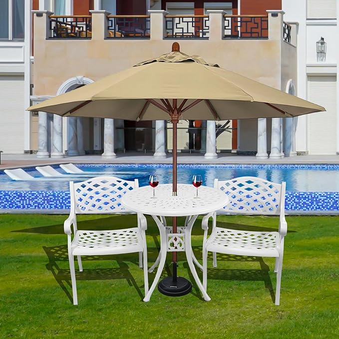 3 Piece Outdoor Dining Set,Cast Aluminum Bistro Set with Umbrella Hole, All Weather Patio Furniture Set, Small Patio Dining Set for Garden/Balcony/Deck, White