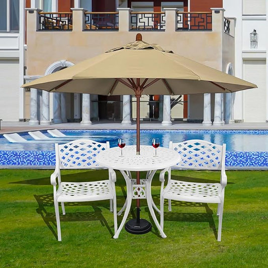 3 Piece Outdoor Dining Set,Cast Aluminum Bistro Set with Umbrella Hole, All Weather Patio Furniture Set, Small Patio Dining Set for Garden/Balcony/Deck, White