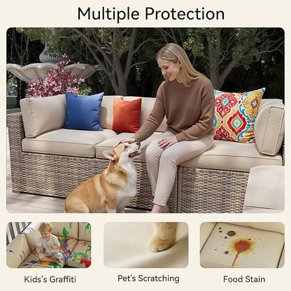 Aoxun 14pcs Patio Cushion Covers Replacement, Waterproof Outdoor Furniture Cushion Covers with Zipper and Non-Slip Bottom, Patio Sofa Couch 3 Sizes for Patio Sectional, Covers Only (Beige)
