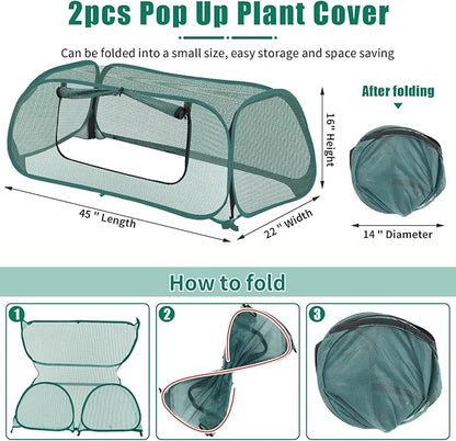 2Pack Garden Covers for Raised Beds, Pop Up Mesh Plant Covers for Outdoors, 30% Sunblock Plant Shade Tent, Crop Cage for Seedlings Vegetable Against Birds, Animals, with 8 Stakes (45"X22"X16")