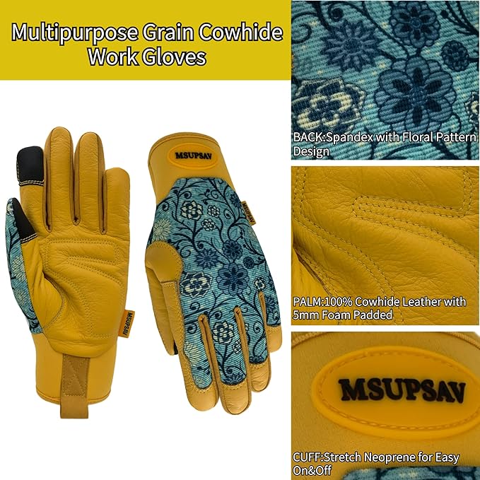 Thorn Proof&Puncture Resistant Gardening Gloves with Grip,Garden Glove for Women, Leather Yard Work Gifts