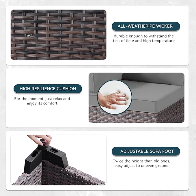 7 Pieces Outdoor Patio Furniture Set with Coffee Table, PE Wicker Rattan Outdoor Sectional Patio Set with Thick Cushion, Outdoor Patio Conversation Set for Backyard, Garden, Deck, Grey