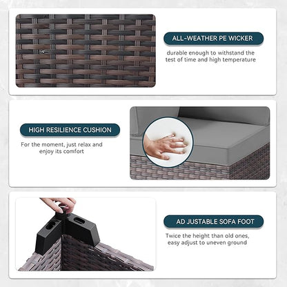 7 Pieces Outdoor Patio Furniture Set with Coffee Table, PE Wicker Rattan Outdoor Sectional Patio Set with Thick Cushion, Outdoor Patio Conversation Set for Backyard, Garden, Deck, Grey