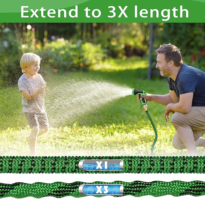 100 ft Expandable Garden Hose-2026 Newly Upgraded Expanding Garden Hoses with 10 Function Spray Nozzle, Extra Strength Fabric, Leak-Proof, Lightweight, Kink-Free Flexible Retractable Hose (GreenBlack)