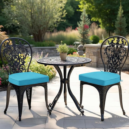 Outdoor Chair Cushions Set of 2: Waterproof & Fade Resistant Patio Furniture Cushions - 17 x 16 x 2 Inch Non Slip Round Corner Seat Cushion Pads with Removable Cover for Garden Yard Lawn, Teal