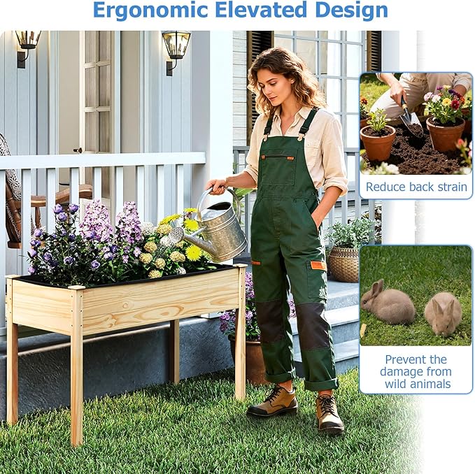 COSTWAY Raised Garden Bed, Elevated Wood Planter Box Stand with Legs for Vegetables, Flowers & Herbs, Standing Growing Bed for Backyard, Patio, Balcony, 47" x 22.5" x 30", Natural