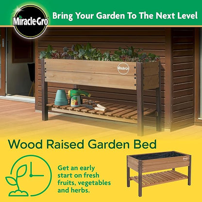 Miracle-GRO 2 x 4 Ft. Wooden Raised Garden Planter with Shelf, 6.4 Cu. Ft. Above Ground Garden with Powder-Coated Metal Brackets for Decks and Yards