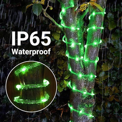 Solar Rope Lights, 33ft 100LED Solar String Lights, 8 Modes Waterproof Solar Powered Outdoor Light, Flexible Clear Tube Light for Garden Backyard Patio Deck Porch Pool Tree Christmas Decoration -Green
