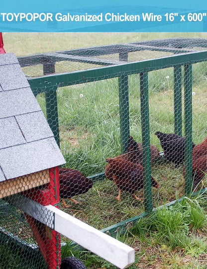 TOYPOPOR Chicken Wire 16'' x 600''(40cm x 15m), Outdoor Anti-Rust Hexagonal Galvanized Chicken Wire Mesh Fencing to Protect Gardening Plants Vegetables Flowers Fruits From Dogs Rabbits Squirrels, 49ft