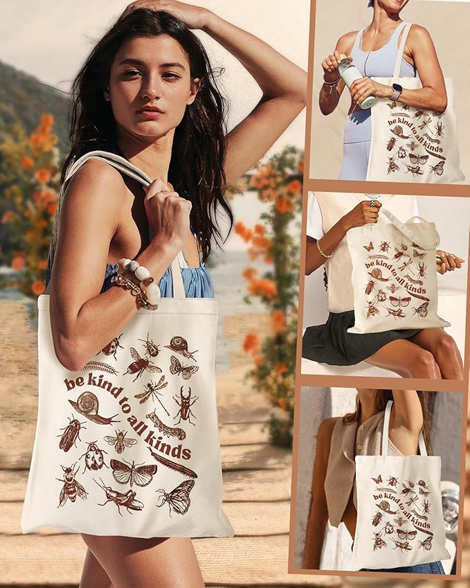 Miss Adola Aesthetic Canvas Tote Bag for Women - Sturdy Cloth Cotton Totes Bag with Pattern Shoulder Bag