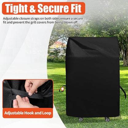 Grill Cover 30in, iCOVER Waterproof BBQ Covers for Two Burner Small Vertical Smoker, Lightweight Easy On/Off, Dustproof UV-Resistant Fit Grills with Collapsed Side Tables