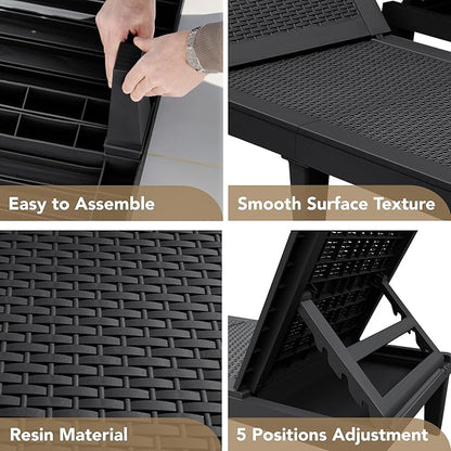 Devoko Outdoor Chaise Lounge Chair Set of 2 for Outside Pool Patio, Adjustable Waterproof Easy Assembly Chaise Lounge Outdoor (Black, Set of 2)