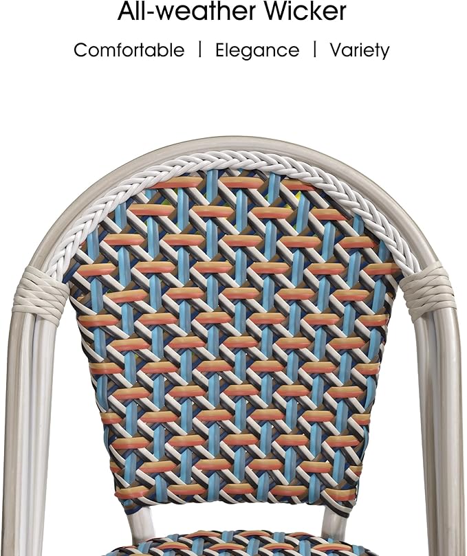 PURPLE LEAF Dining Chair Set of 2 Outdoor French Bistro Chairs Hand-Woven Aluminum Wicker Rattan Chairs for Garden Kitchen Backyard Porch White Print Finish Patio Chairs Colorful
