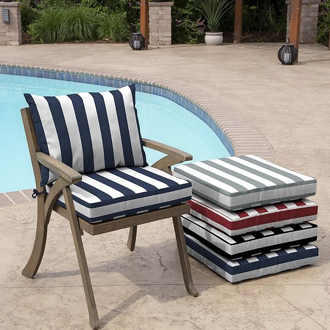 Arden Outdoor Dining Chair Cushion, 21 x 21, Rain-Proof, Fade Resistant Sapphire Blue Cabana Stripe