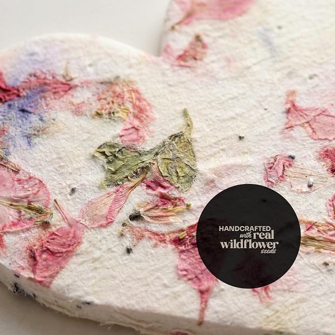 50pcs Large (2.5" h x 2.85" w) Blooming Heart Seed Paper – Writable & Plantable Wildflower, Mom's Gift for Birthday, Use for Wedding, Baby Shower, & Heart Party Favors