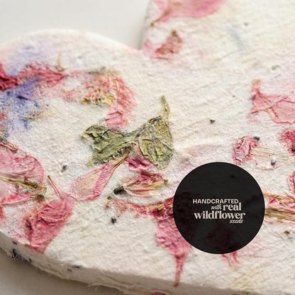 50pcs Large (2.5" h x 2.85" w) Blooming Heart Seed Paper – Writable & Plantable Wildflower, Mom's Gift for Birthday, Use for Wedding, Baby Shower, & Heart Party Favors