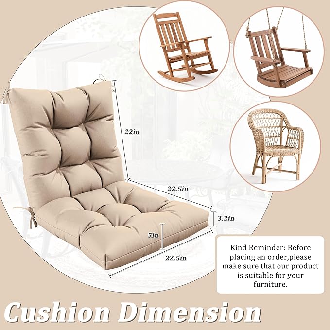 Patio Seat&Back Chair Cushions for Outdoor Furniture，Comfortable Cushions for Rocking/Dining/Lawn Chair-Set of 2