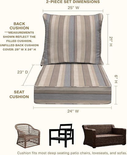 Honeycomb Outdoor Deep Seat, 24 x 23, Stripe Taupe Chair Cushion for Patio Furniture