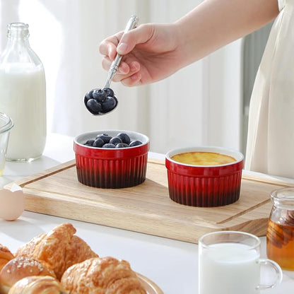 MALACASA Ramekins 4 oz Oven Safe, Small Ceramic Souffle Dishes for Creme Brulee Souffle, Stoneware Custard Cups Ramiken for Baking, Baking Bowls Dipping Sauce Dish Set of 6, Red, Series RAMEKIN-DISH