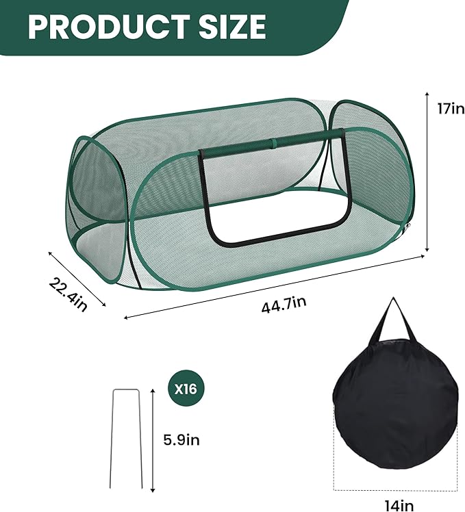 2-Pack Raised Garden Bed Covers, 45" x 22" x 17" Mesh Crop Cage, Pop-Up Plants Cover with 30% Shade Cloth for Seedlings Vegetables Fruits Flowers, Protects Against Birds Animals Pests with 16 Stakes