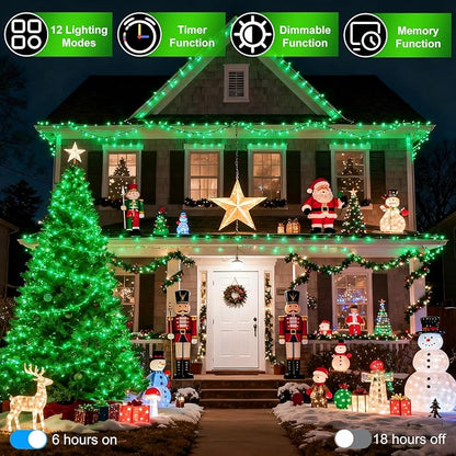 1500 LED 470FT Christmas String Lights Outdoor, 12 Pro Modes and Timer Memory & Brightness, Plug in Waterproof Clear Wire Twinkle Light for for Xmas Yard Tree Wedding Party Decor (Green)
