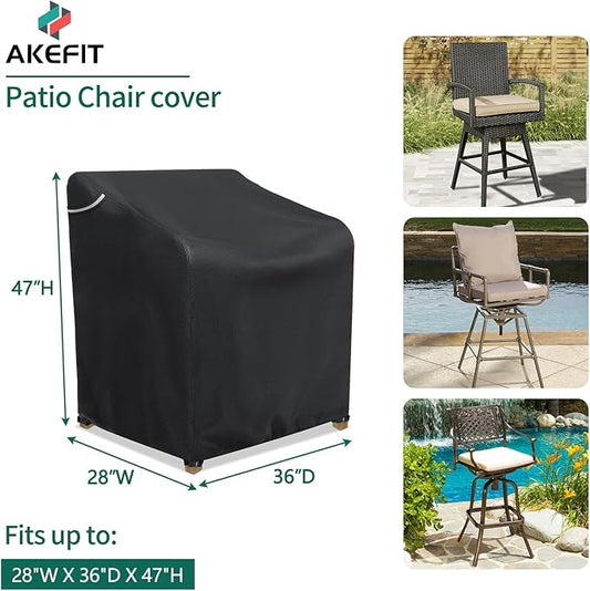 AKEfit Patio Chair Covers for Outdoor Furniture Waterproof 1 Pack,Heavy Duty Outdoor Chair Covers Waterproof for Lawn Lounge Seat, Wicker, Adirondack&Rocking Chairs,Black-28Wx36Dx47H inches