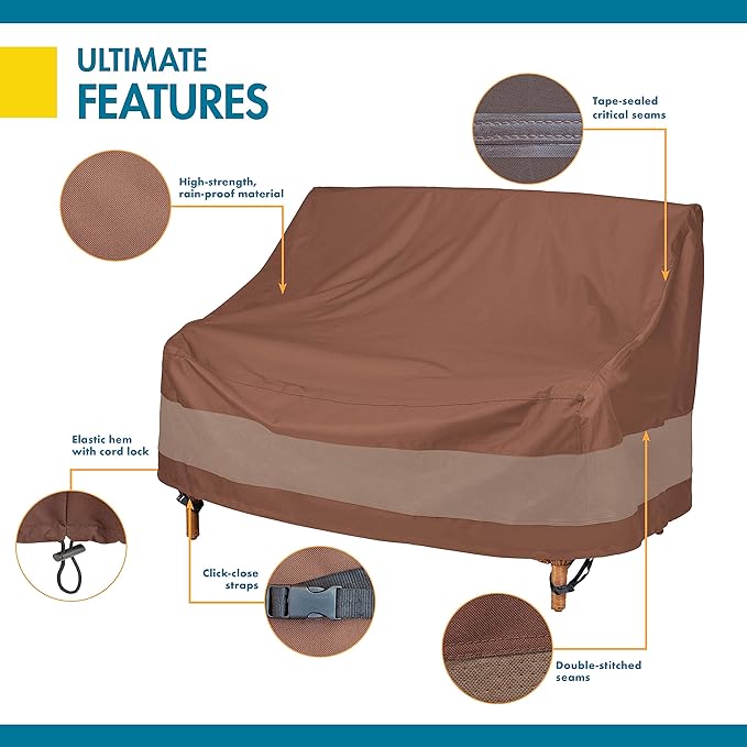 DUCKCOVERS ULV543735 Ultimate 54 in. W Patio Loveseat Cover, x 37" D x 35" H, Mocha Cappuccino, Patio Furniture Covers