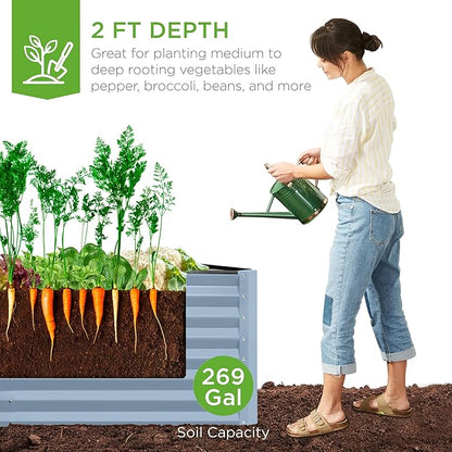 Best Choice Products 6x3x2ft Outdoor Metal Raised Garden Bed, Deep Root Box Planter for Vegetables, Flowers, Herbs, and Succulents w/ 269 Gallon Capacity - Mist Blue