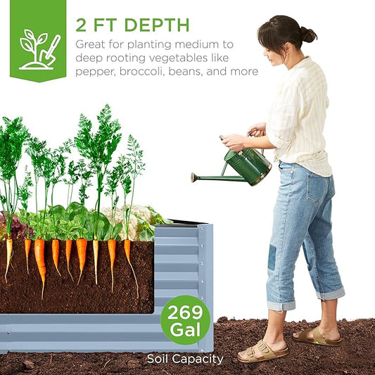 Best Choice Products 6x3x2ft Outdoor Metal Raised Garden Bed, Deep Root Box Planter for Vegetables, Flowers, Herbs, and Succulents w/ 269 Gallon Capacity - Mist Blue