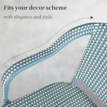PURPLE LEAF Outdoor Dining Chair Set of 4 White Print Finish Patio Chairs Aluminum Wicker Rattan Armchair for Garden Kitchen Porch Light Blue French Bistro Chair Set