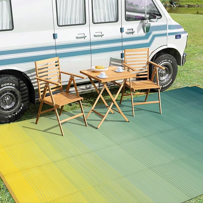 Anidaroel 8x10ft Ombre Outdoor Rug for Patios Clearance, Waterproof Camping Rug for Outside RV, Plastic Straw Outside Rugs, Large Outdoor Area Rug for Garden, Camper(Yellow&Green,8'x10')