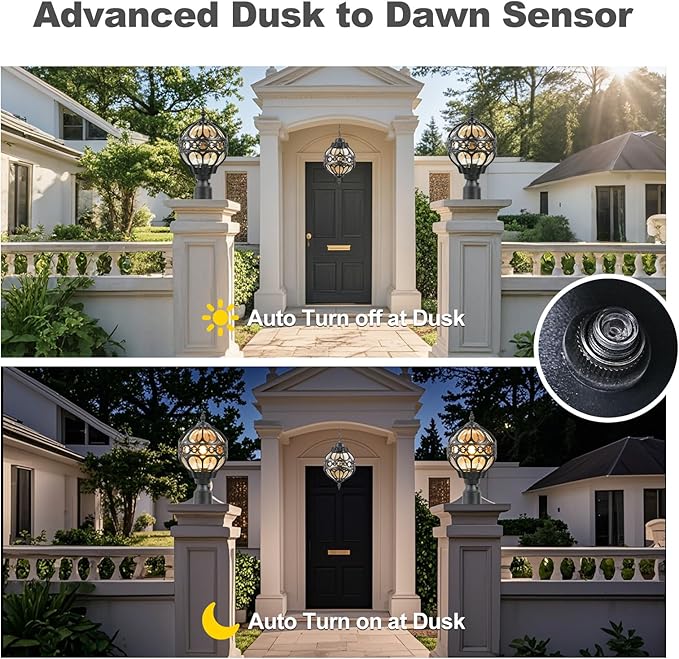Dusk to Dawn Globe Outdoor Post Light for Lawn Patio Yard Driveway, Black Sphere Outside Lamp Post Light, Pier Mount Post Lantern Lighting Fixtures, Soccer Ball Exterior Pole Post Light(1 Pack)