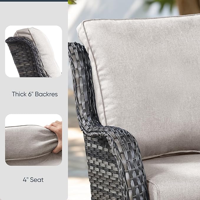 Patio Chair Cushions 4 Packs - Outside High Back Thick Water-Resistant Cushion 22x24 with Zipper Cover for Outdoor Glider Rocking Chairs Loveseat Couch – Beige/Regular